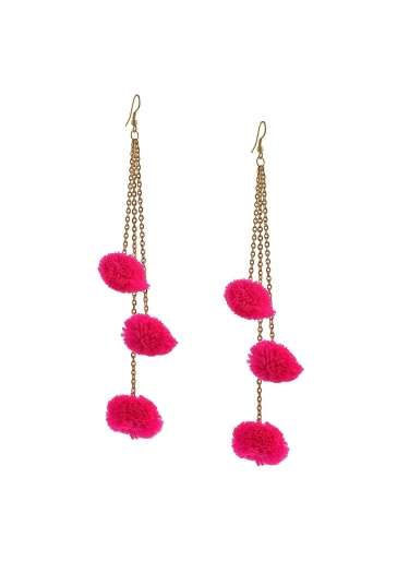 Zephyrr Fashion Gold Tone Floral Hook Dangler Earrings with Pompoms For Girls 